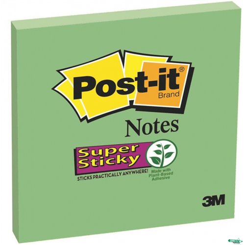 Bloczek samoprzylepny POST-IT_ Super Sticky (654-6SS-AW), 76x76mm, 1x90 kartek, zielony