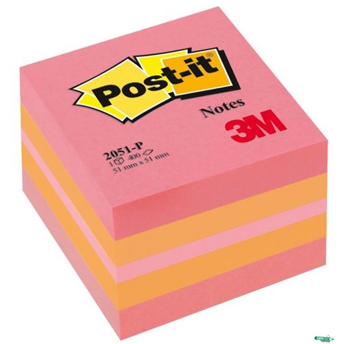 Mini Kostka samoprzylepna POST-IT_ (2051P), 51x51mm, 1x400 kart., różowa