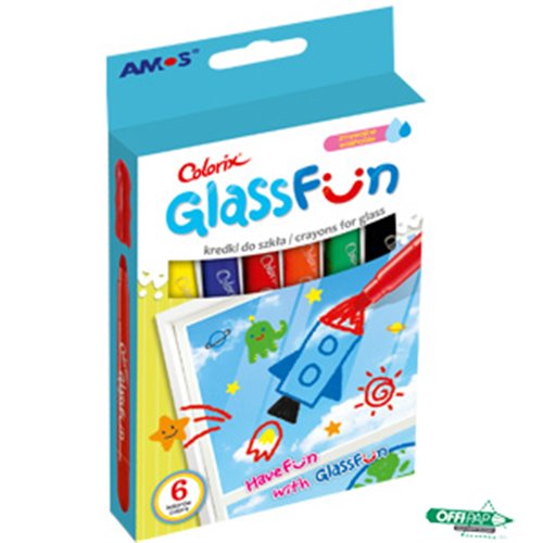 Kredki AMOS Fun Glass GF6P do szkła, 6 kolorów, wykręcane 170-2296