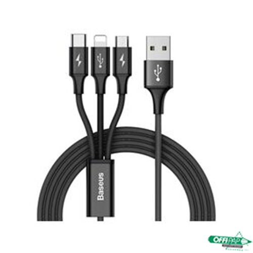 Kabel 3w1 USB MICROUSB/LIGHTNING/TYPE-C czarny 1.2M 3A (CAMLT-SU01) BASEUS