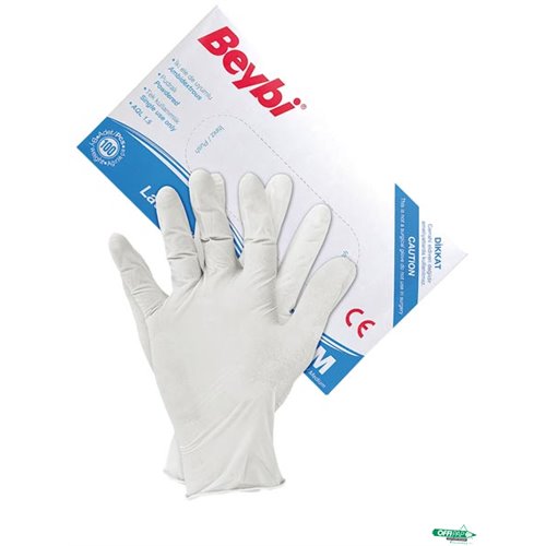 Rękawice lateksowe M białe (100) BEYBI RLAT-BEYBI W M Normy EN455