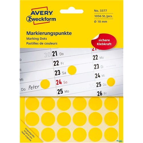 Kółka do zaznaczania żółte 3377 _18 22 ark. Avery Zweckform