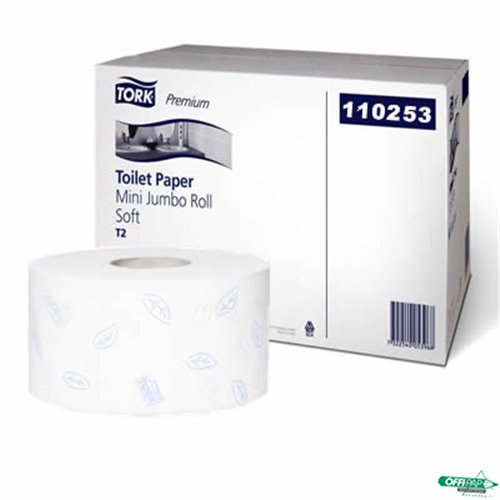 Papier toaletowy TORK PREMIUM mini jumbo, 2w, (12) biały, makulatura, 170m, dekor niebieski listek 110253