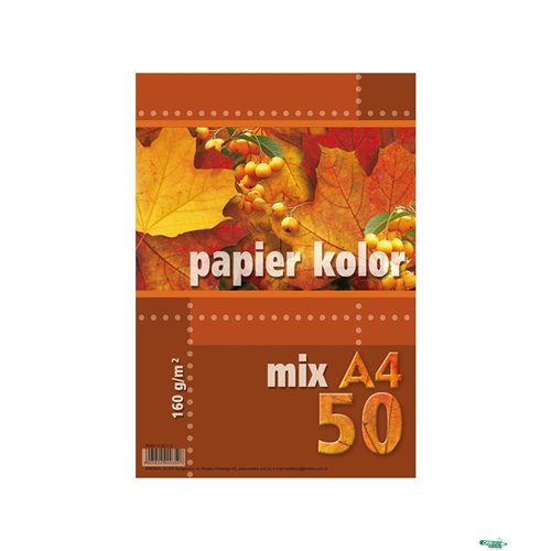 Papier kredowy A4 160g mix kolorów (50 arkuszy) KRESKA