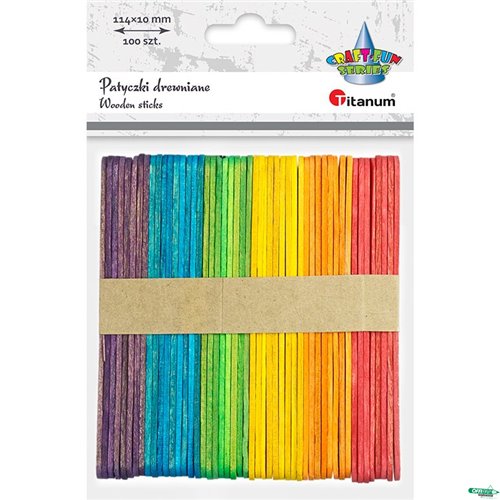 Patyczki drewniane mix kolorów (100) 11,4cm 361574 TITANUM 50 kolorowych + 50 naturalnych