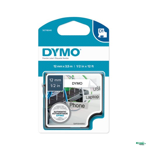 Taśma DYMO D1 - 12 mm x 3.5 m - NYLONOWA, czarny / biały S0718040 do drukarek etykiet